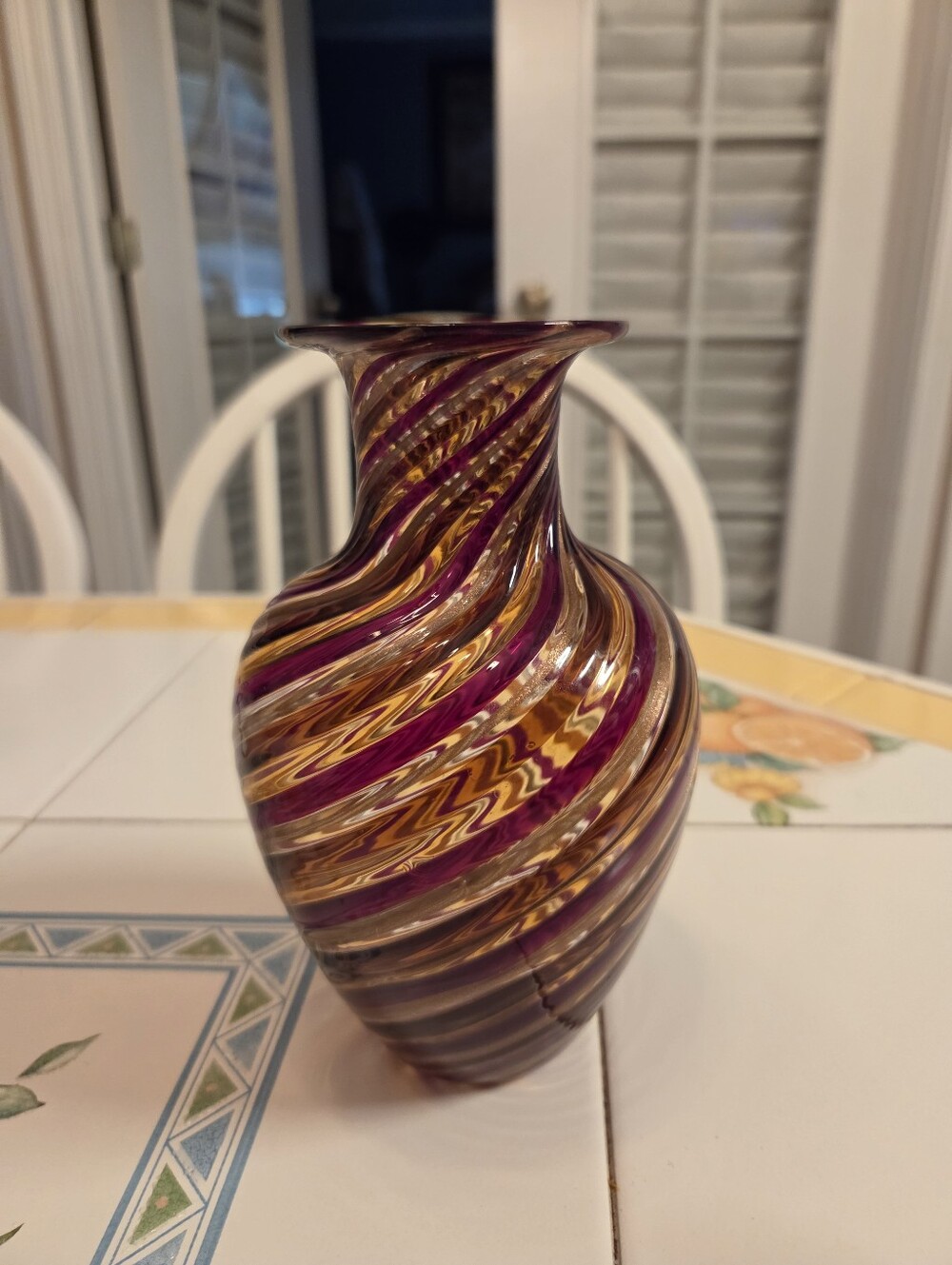 Murano Handblown Glass Vase in Swirled Amber and Other Neutral Colors. - Picture 7 of 7